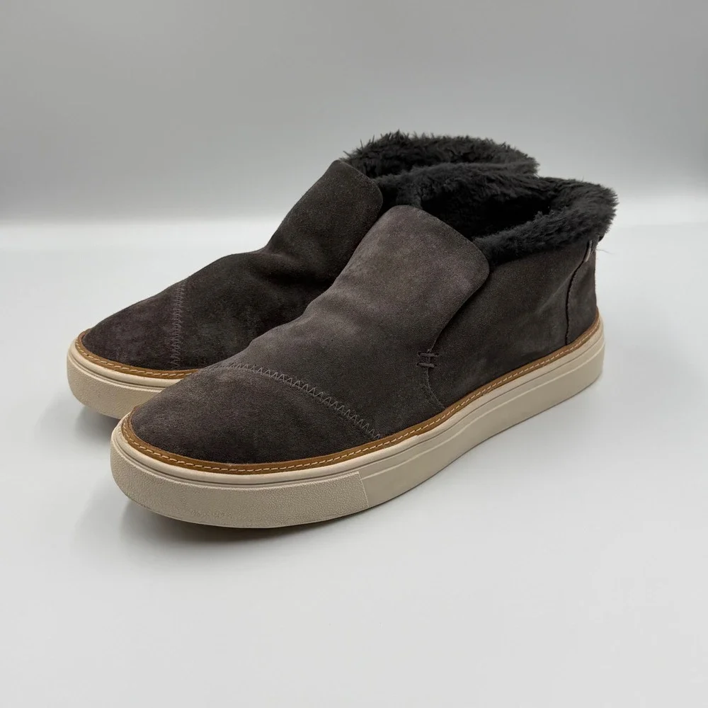 TOMS Jutti Suede Faux Fur Lined Slip On High Top‎ Sneakers Grey Womens 8.5